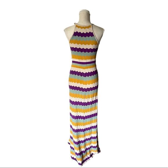 Design History Chevron Knit Patterned Halter Maxi Dress Size Small - Picture 3 of 12